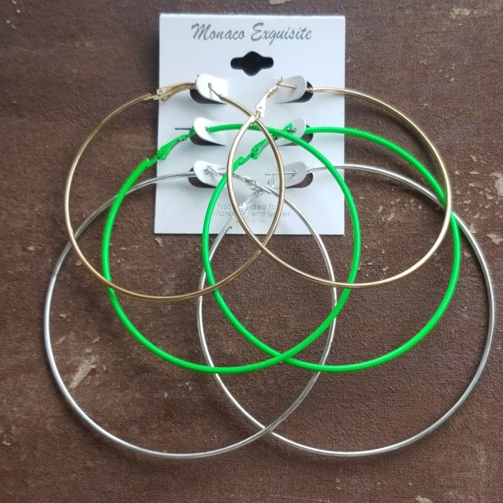 3 Pairs of Large Hoop Earrings